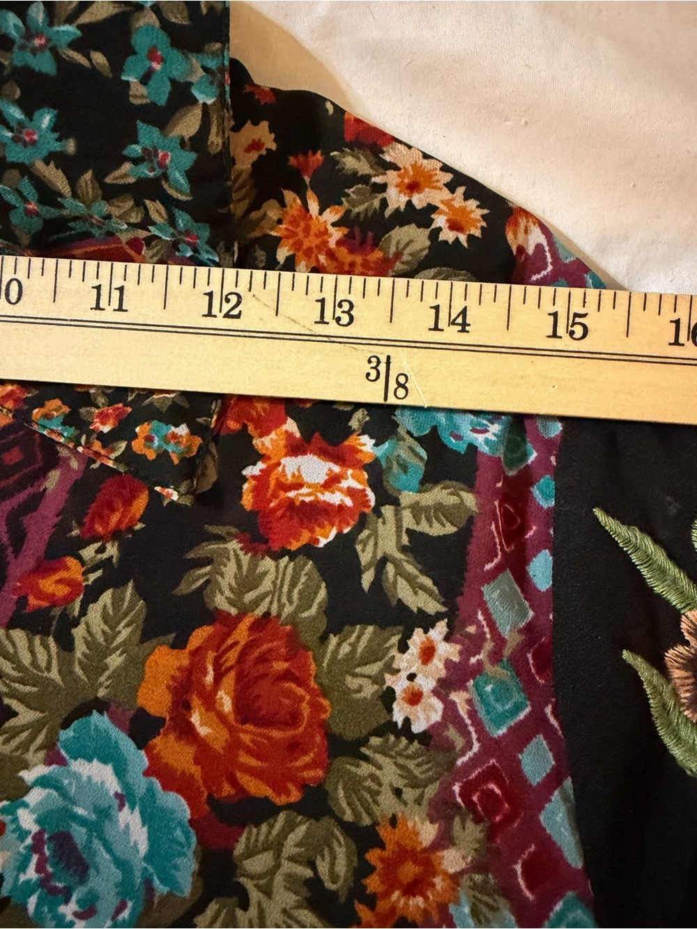 Avani Del Amour Embroidered Sheer Patchwork Floral Tunic Blouse Boho Artsy - Picture 11 of 13